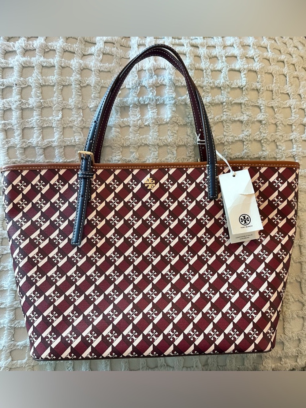 Tory Burch Geo Logo Zip Top Tote NWT